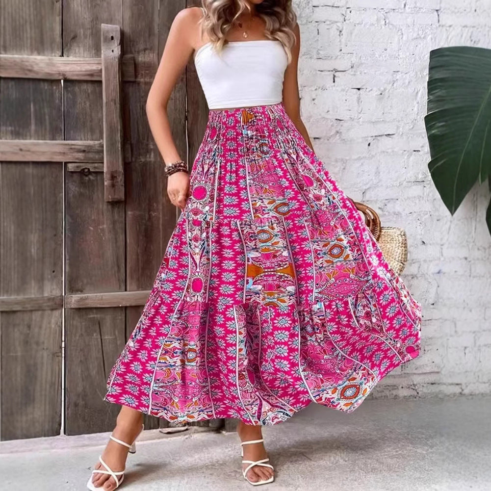 Ladies Flowy Maxi Skirt with Boho Print - Nocini