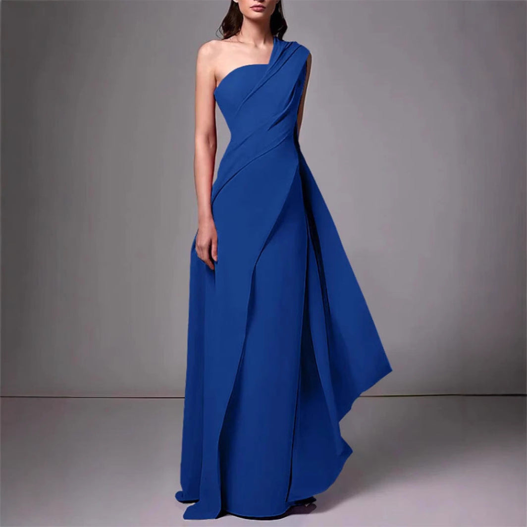 Long Sleeve Formal Gown One Shoulder Slim Fit Dress