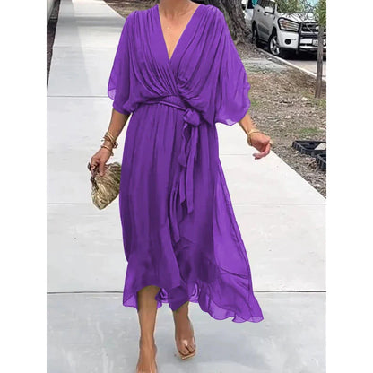 Flowy Maxi Dress for Women with Bell Sleeves