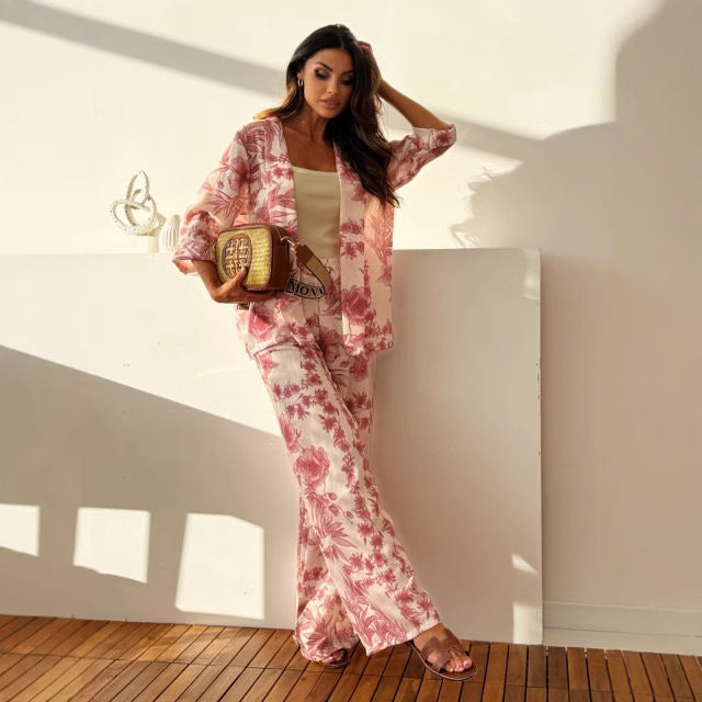 Comfy Women's Floral Kimono Pants Set