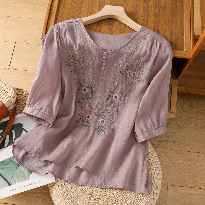 Ladies Floral Short Sleeve Casual Blouse