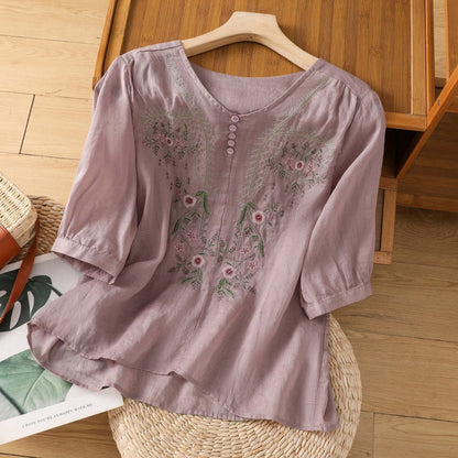 Ladies Floral Short Sleeve Casual Blouse