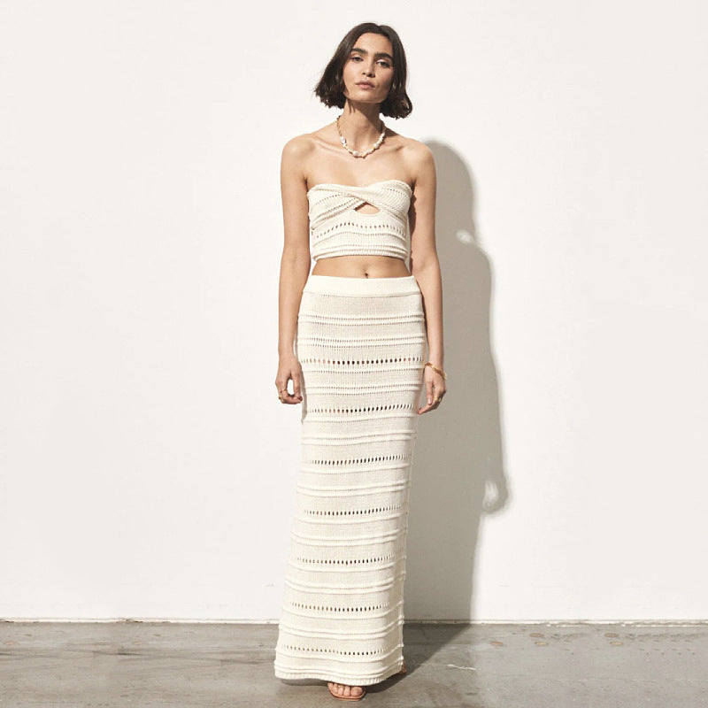 Ladies' Crochet Top and Midi Skirt Set - Fitted Waist - Nocini