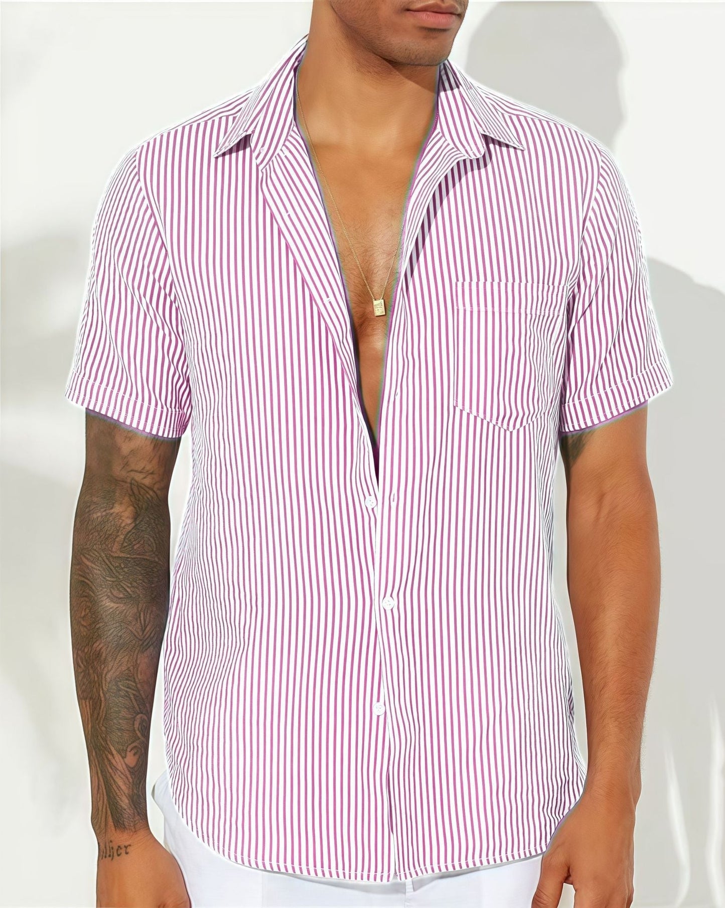 Casual Men's Short Sleeve Striped Shirt