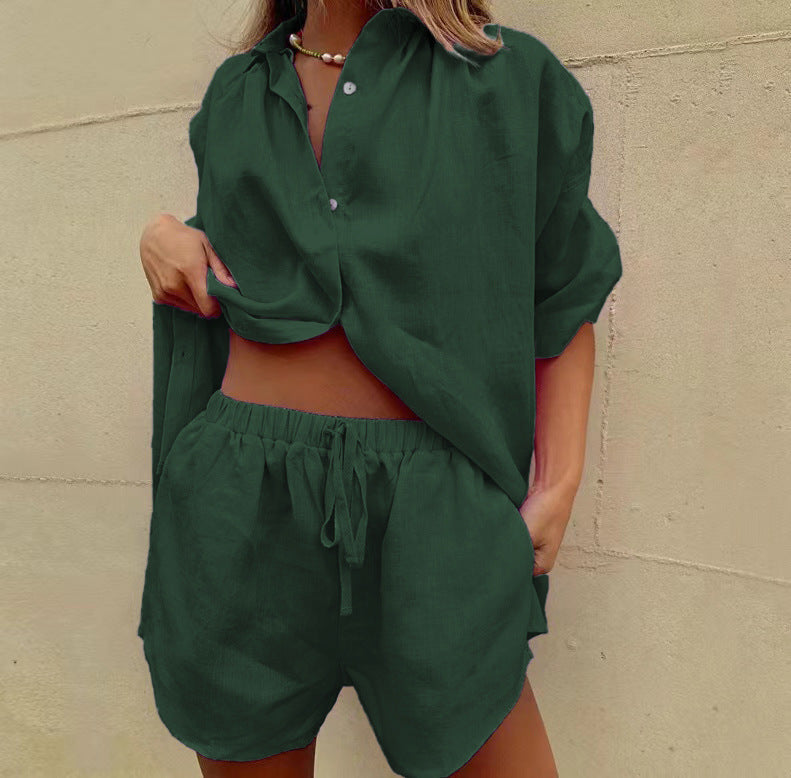 Women's Linen Shirt and Shorts Set - Comfortable Summer Outfit