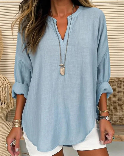 Casual V-Neck Women's Cotton Shirt