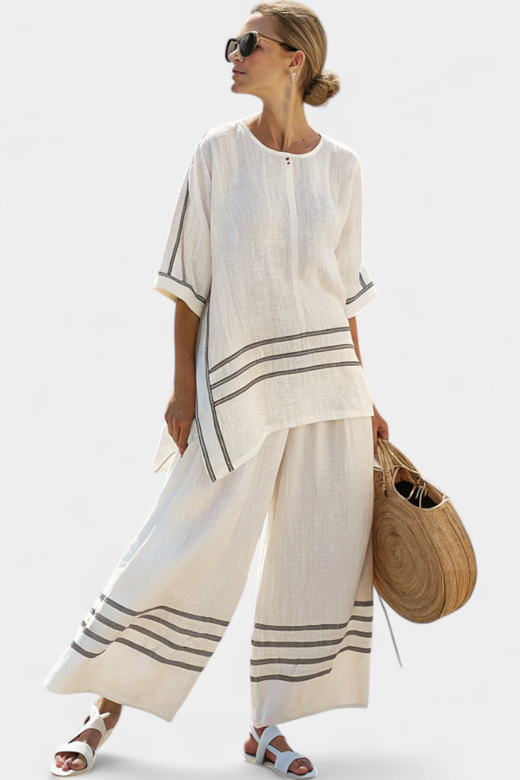 Chic Striped Offcenter Top & Statement Pants