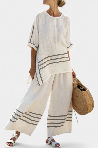Chic Striped Offcenter Top & Statement Pants - Olytrend