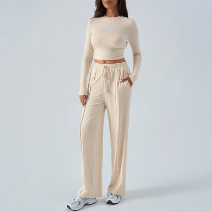 Women's Outfit - Fitted Cropped Top with High Waist Trousers