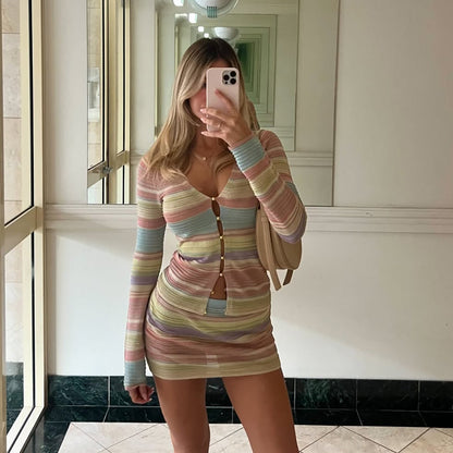 Petite Knit Cardigan and Skirt Set - Nocini