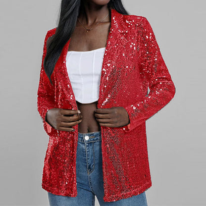 Sequined Open Front Women's Long Sleeve Blazer