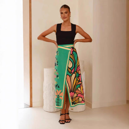 Fashionable High Waist Midi Skirt with Slit Detail