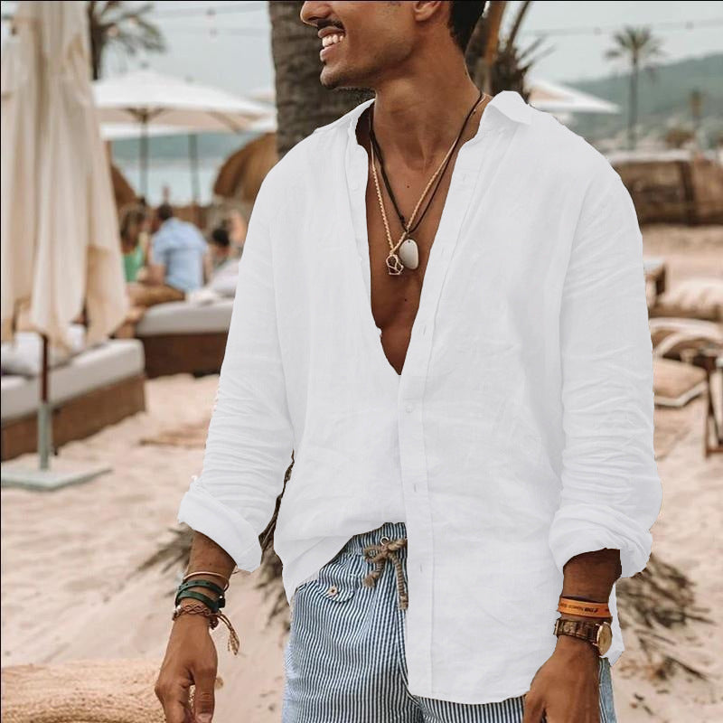 Casual Button Down Linen Shirt for Men
