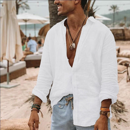 Casual Button Down Linen Shirt for Men