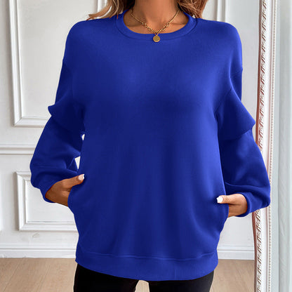 Cozy Women's Crew Neck Sweatshirt Soft Long Sleeve Top