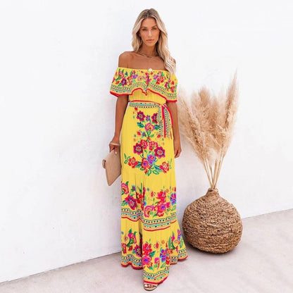 Women's Long Floral Maxi Dress with Elastic Waist