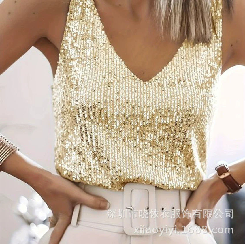 Sparkly V Neck Summer Tank Top
