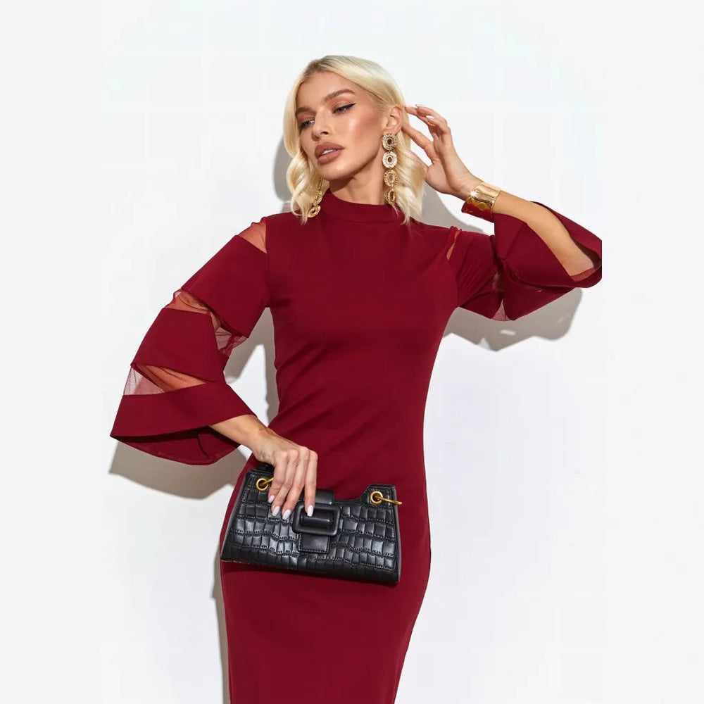 Elegant Women's Midi Dress with Ruffled Sleeves - Nocini