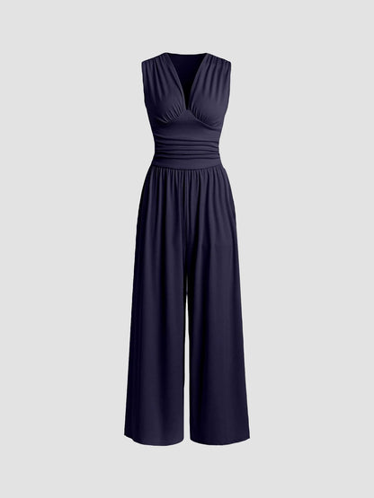 Comfortable Women's Wide Leg Jumpsuit V-Neck Design