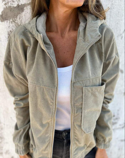Relaxed Fit Women's Corduroy Hoodie Jacket