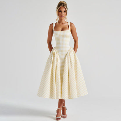 Casual Checkered Midi Dress for Women