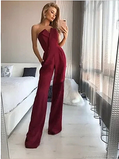 Women's Strapless Wide Leg Jumpsuit Elegant Style