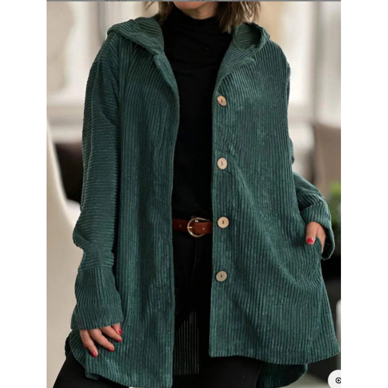 Casual Corduroy Hooded Coat for Women