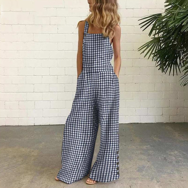 Classic Red Plaid Romper - Loose Fit Jumpsuit