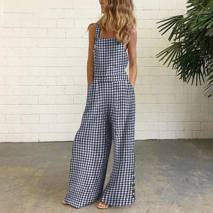 Classic Red Plaid Romper - Loose Fit Jumpsuit