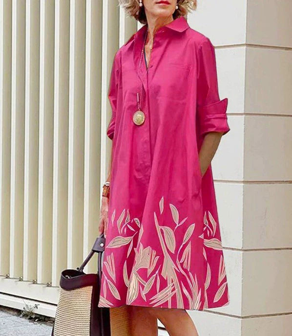 Casual Floral Print Shirt Dress for Women