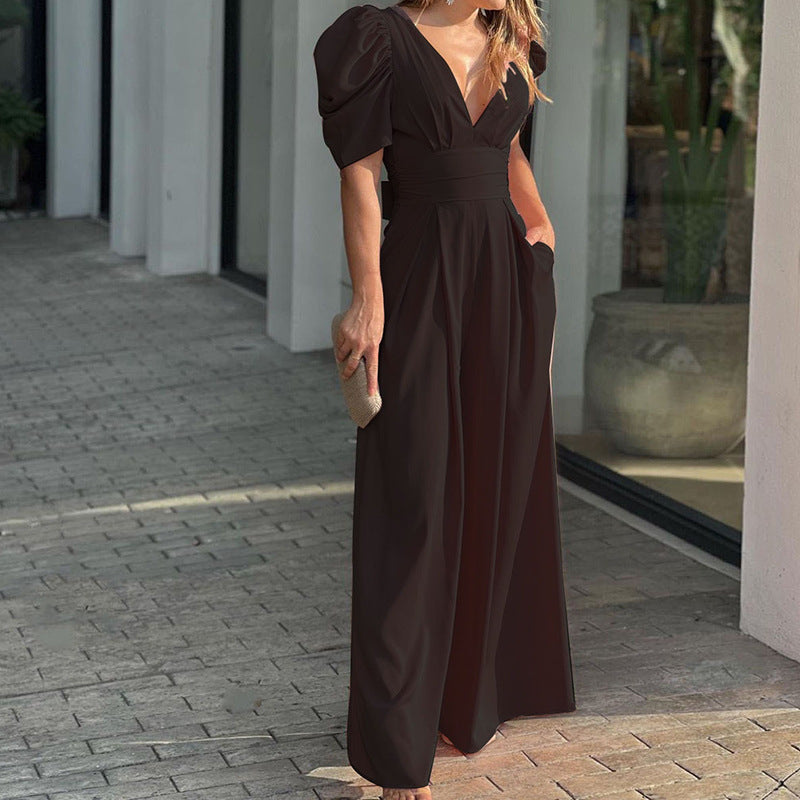 Flattering Wide Leg Women's Jumpsuit with V Neckline
