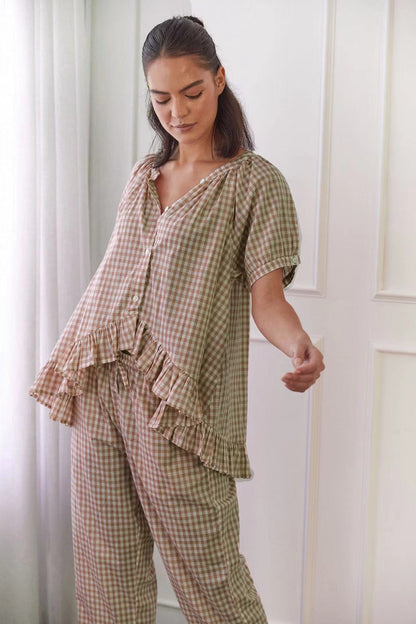 Women's Casual Cotton Pants Set with Loose Fit Top
