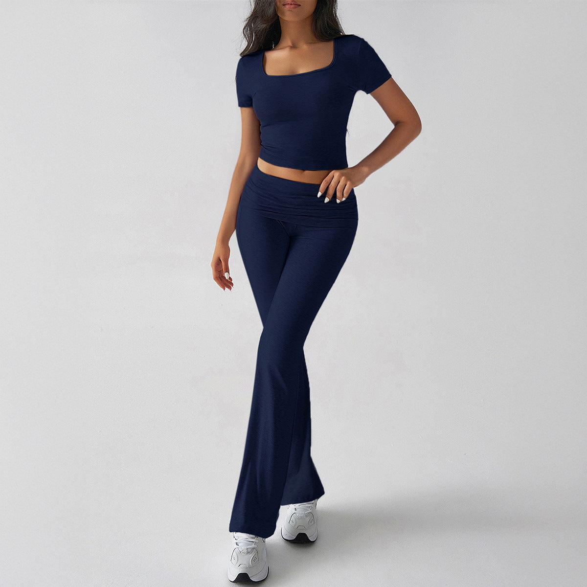 Women's Crop Top and Flare Pants Set - Fit and Comfortable