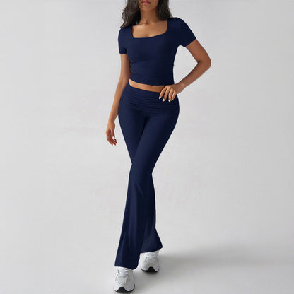 Women's Crop Top and Flare Pants Set - Fit and Comfortable