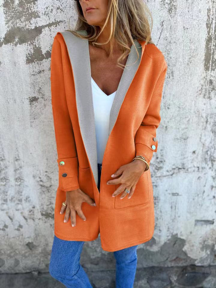 Cozy Women's Hooded Cardigan with Soft Button Cuffs - Nocini