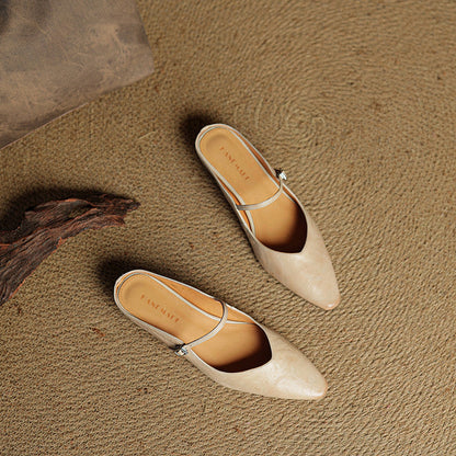 Ladies Slim Pointed-Toe Slip-On Shoes with Buckle Strap