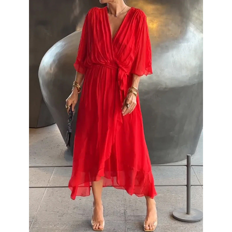 Flowy Maxi Dress for Women with Bell Sleeves