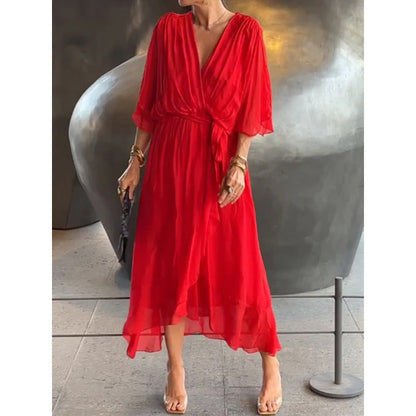 Flowy Maxi Dress for Women with Bell Sleeves