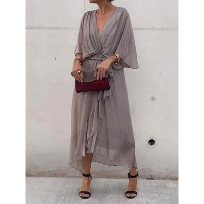 Flowy Maxi Dress for Women with Bell Sleeves