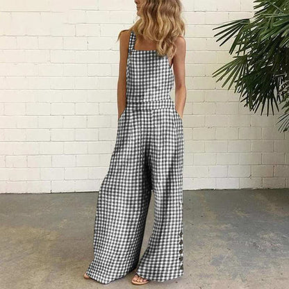 Classic Red Plaid Romper - Loose Fit Jumpsuit