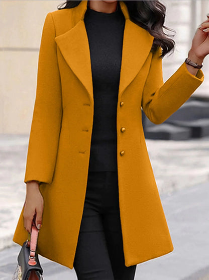 Classic Women's Long Coat - Slim Fit - Notch Collar
