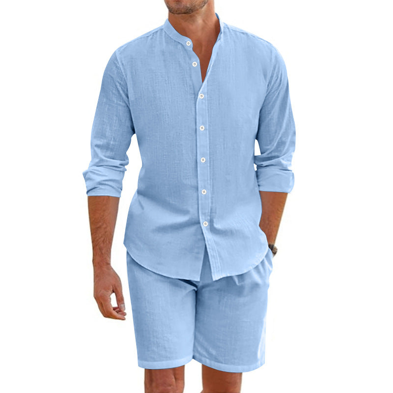 Lightweight Linen Button Down Shirt and Shorts Set