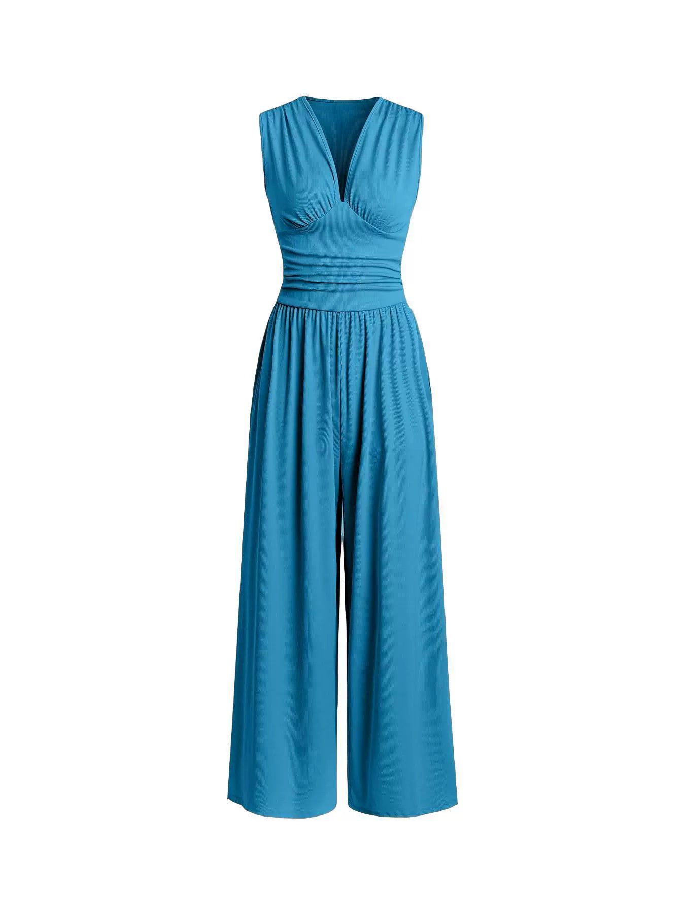 Comfortable Women's Wide Leg Jumpsuit V-Neck Design