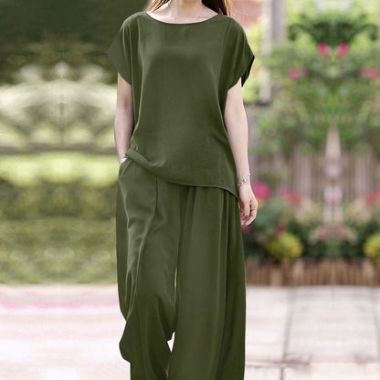 Comfy Women's 2 Piece Outfit Loose Top Wide Leg Pants - Nocini