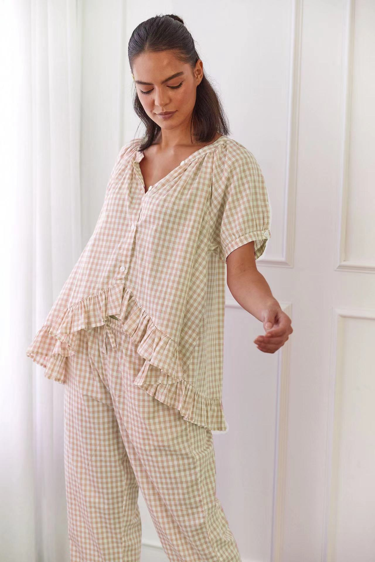 Women's Casual Cotton Pants Set with Loose Fit Top