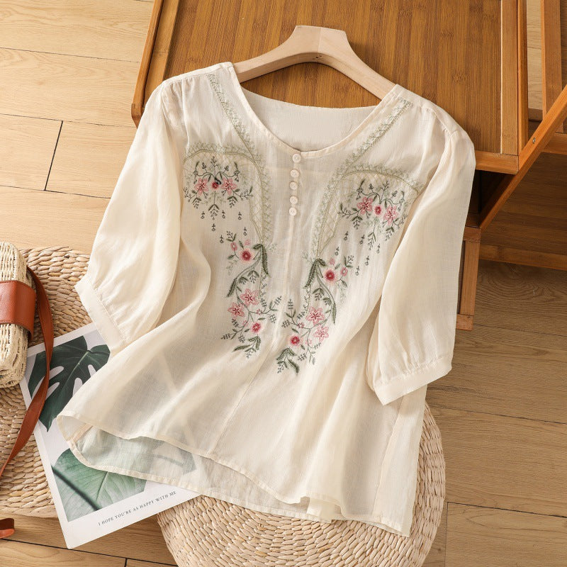 Ladies Floral Short Sleeve Casual Blouse - Nocini