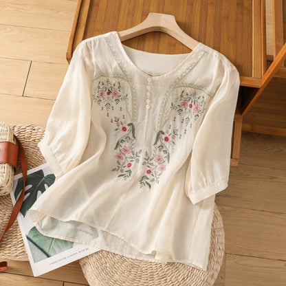 Ladies Floral Short Sleeve Casual Blouse - Nocini