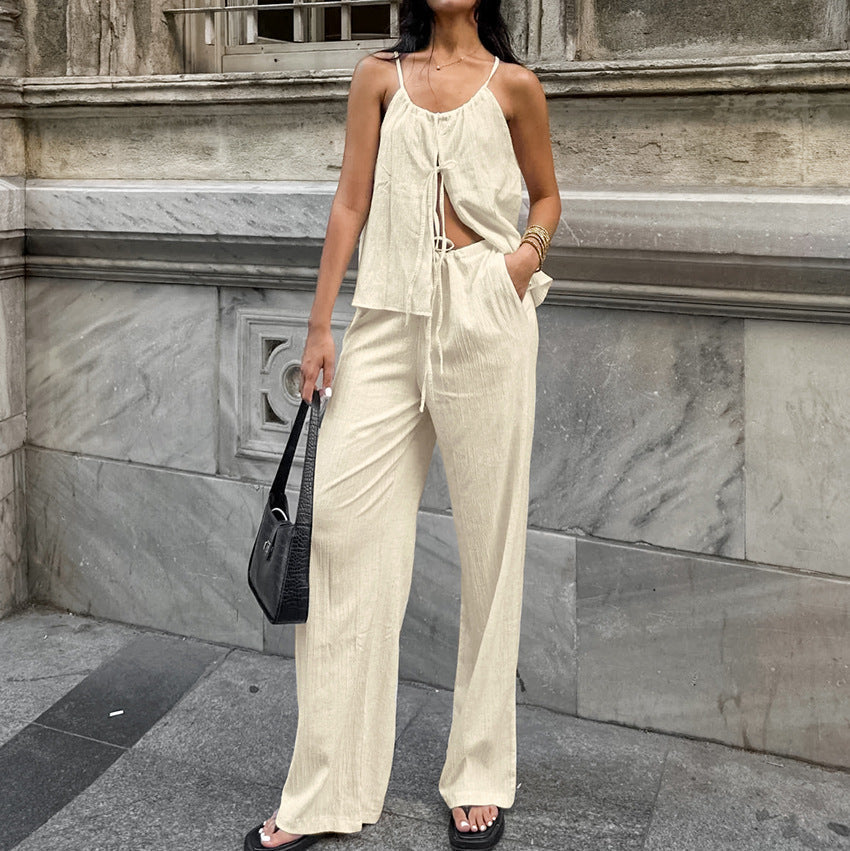 Summer Two Piece Outfit - Crop Top and Wide Leg Pants - Nocini