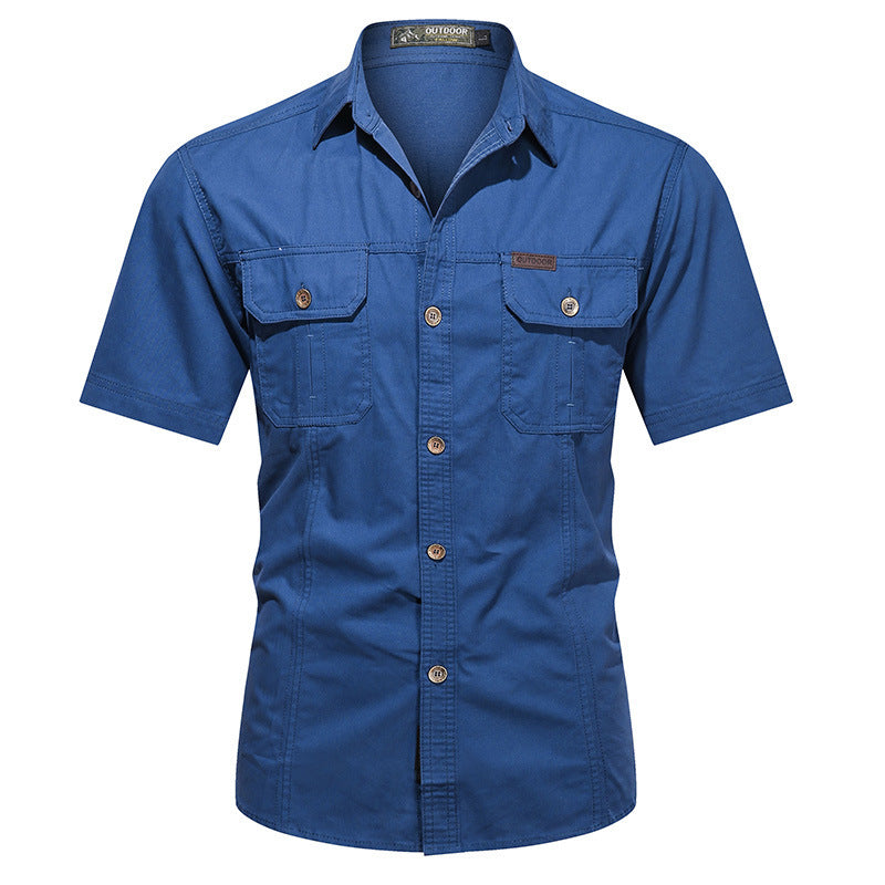 Casual Cotton Short Sleeve Mens Shirt with Pockets