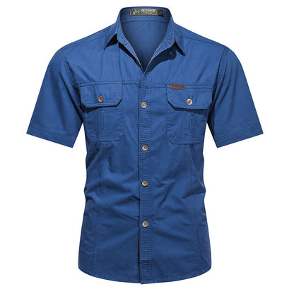 Casual Cotton Short Sleeve Mens Shirt with Pockets